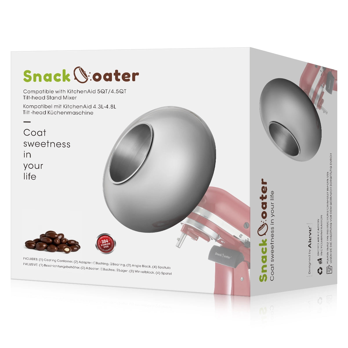 Aieve Snack Coater Coating Pan Attachment Plus For Tilt-Head Stand Mixers