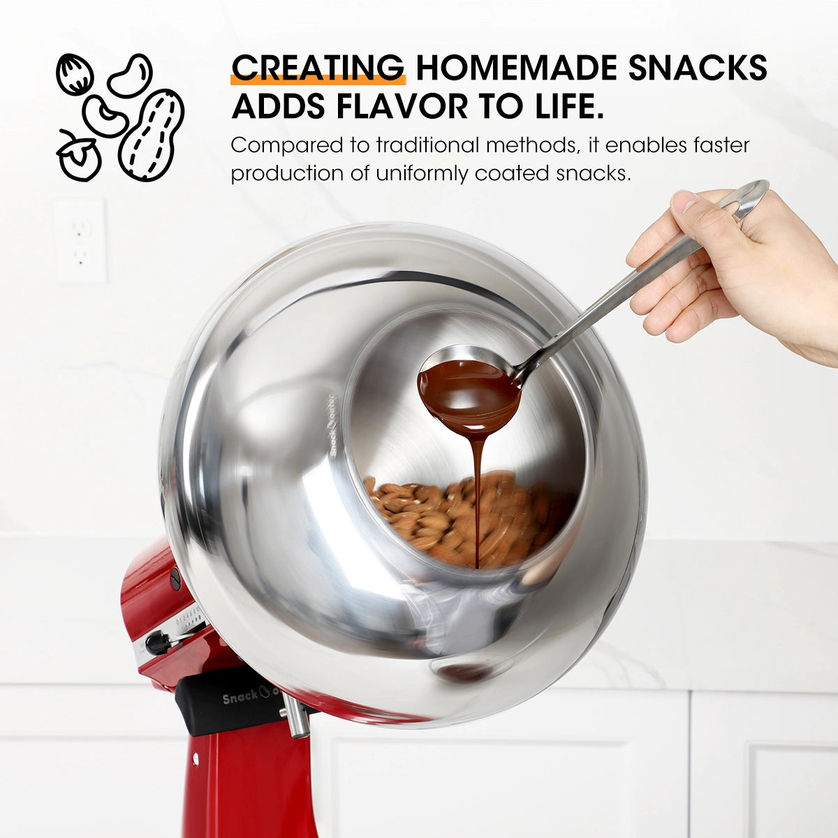 Aieve Snack Coater Coating Pan Attachment Plus For Tilt-Head Stand Mixers