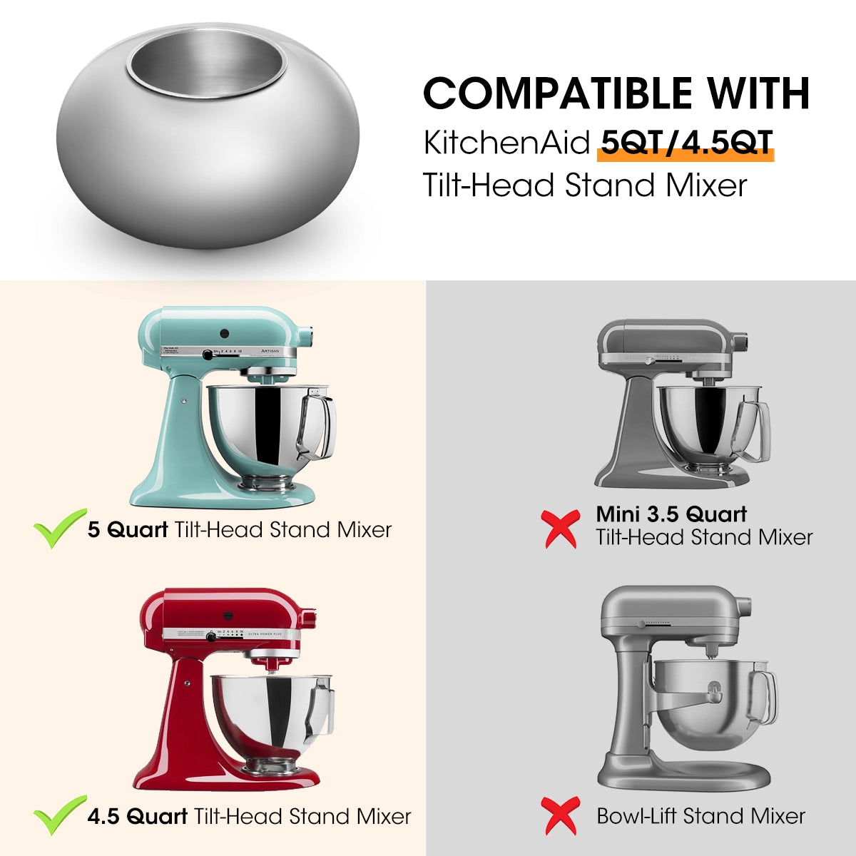 Aieve Snack Coater Coating Pan Attachment Plus For Tilt-Head Stand Mixers
