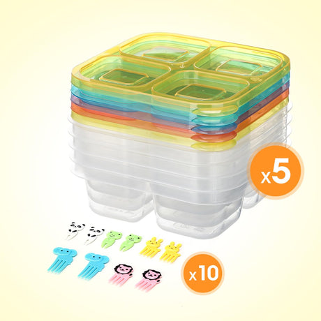  Each set includes 5 snack containers and 10 animal forks.