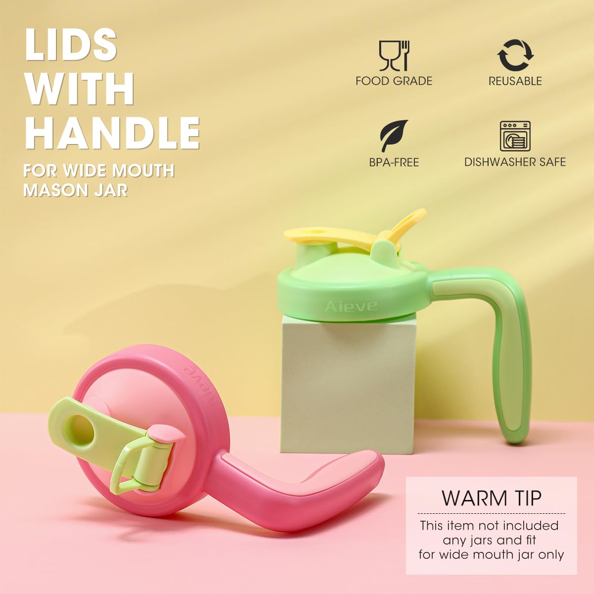 lids with handle for wide mouth manson jar