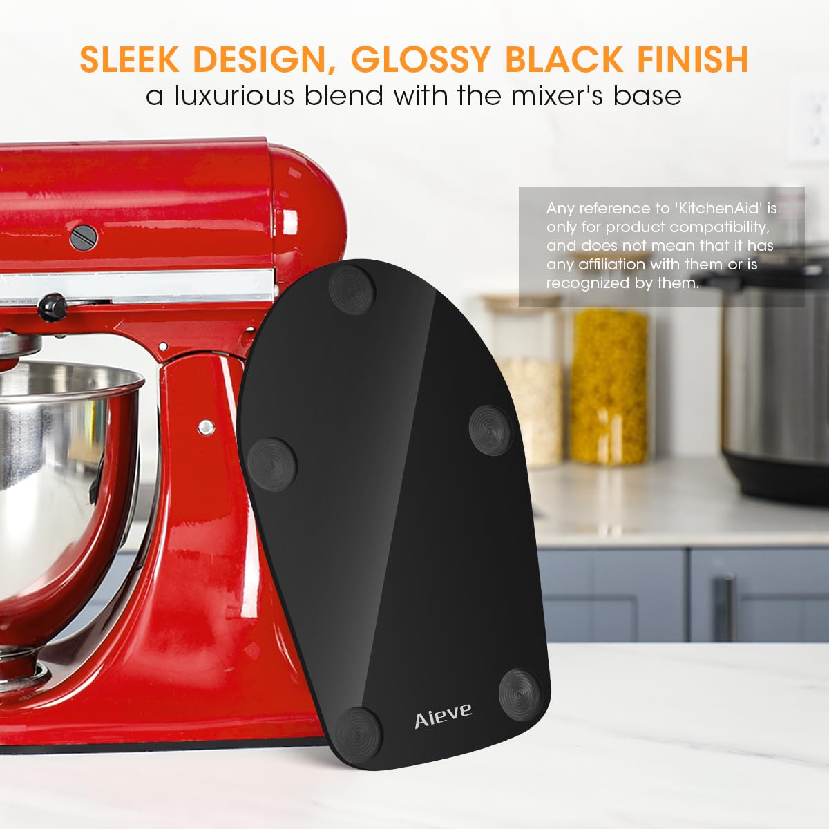 sleek design,glossy black finish,a luxurious blend with the mixer's base