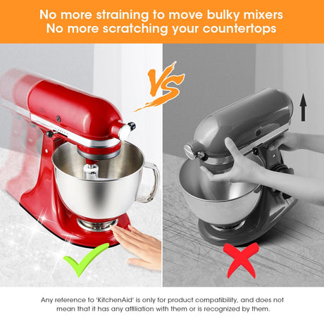no more straining to move bulky mixers, no more scraching your countertops