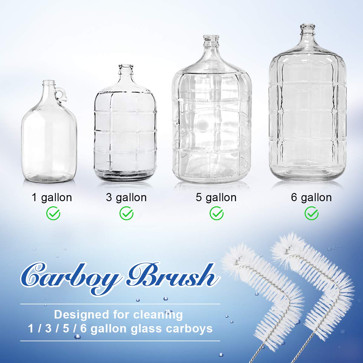 carboy brush designed for cleaning 1/3/5/6 gallon glass carboys