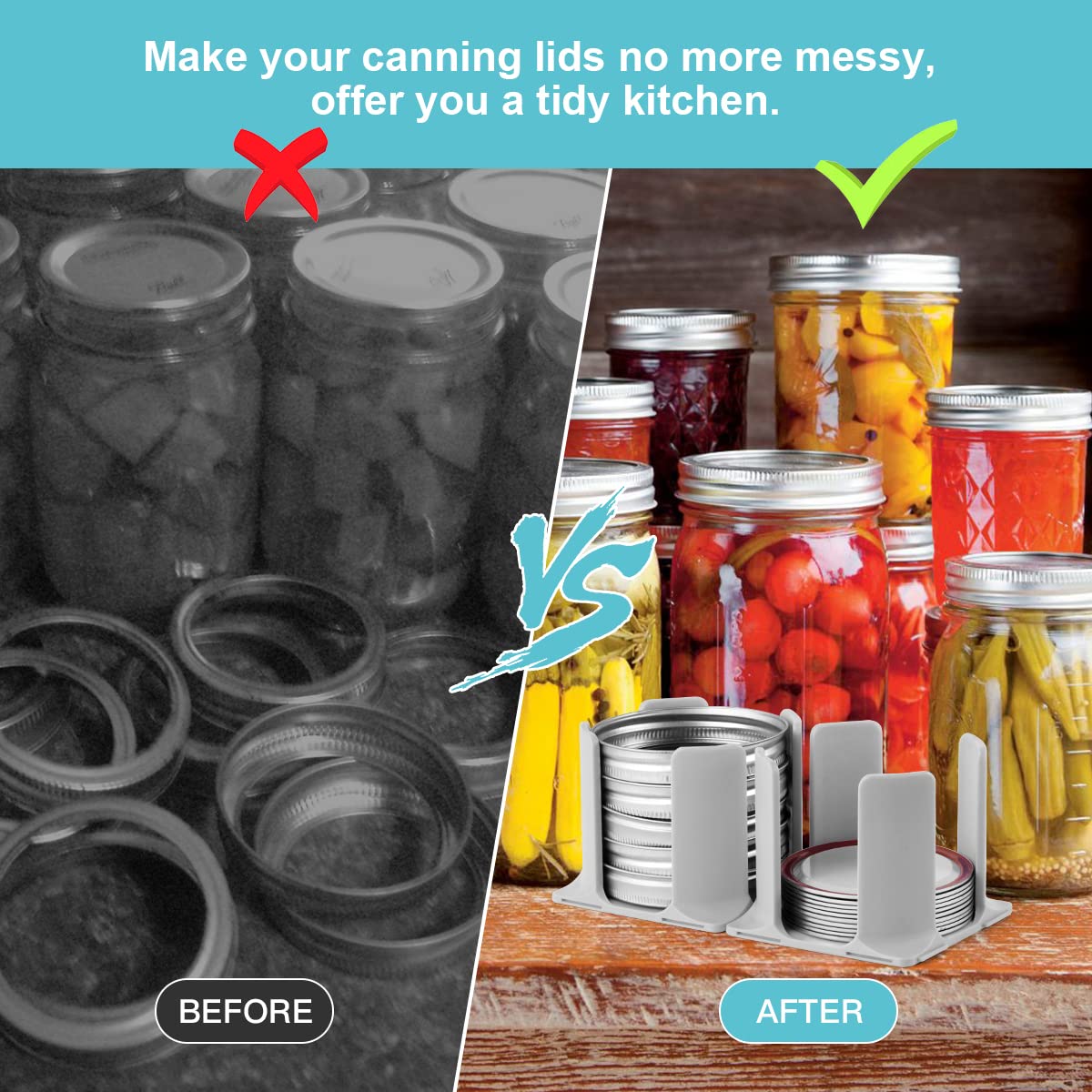 With the canning lids and rings rack, it will make your ball & kerr jar canning lids no more messy, offer you a tidy kitchen