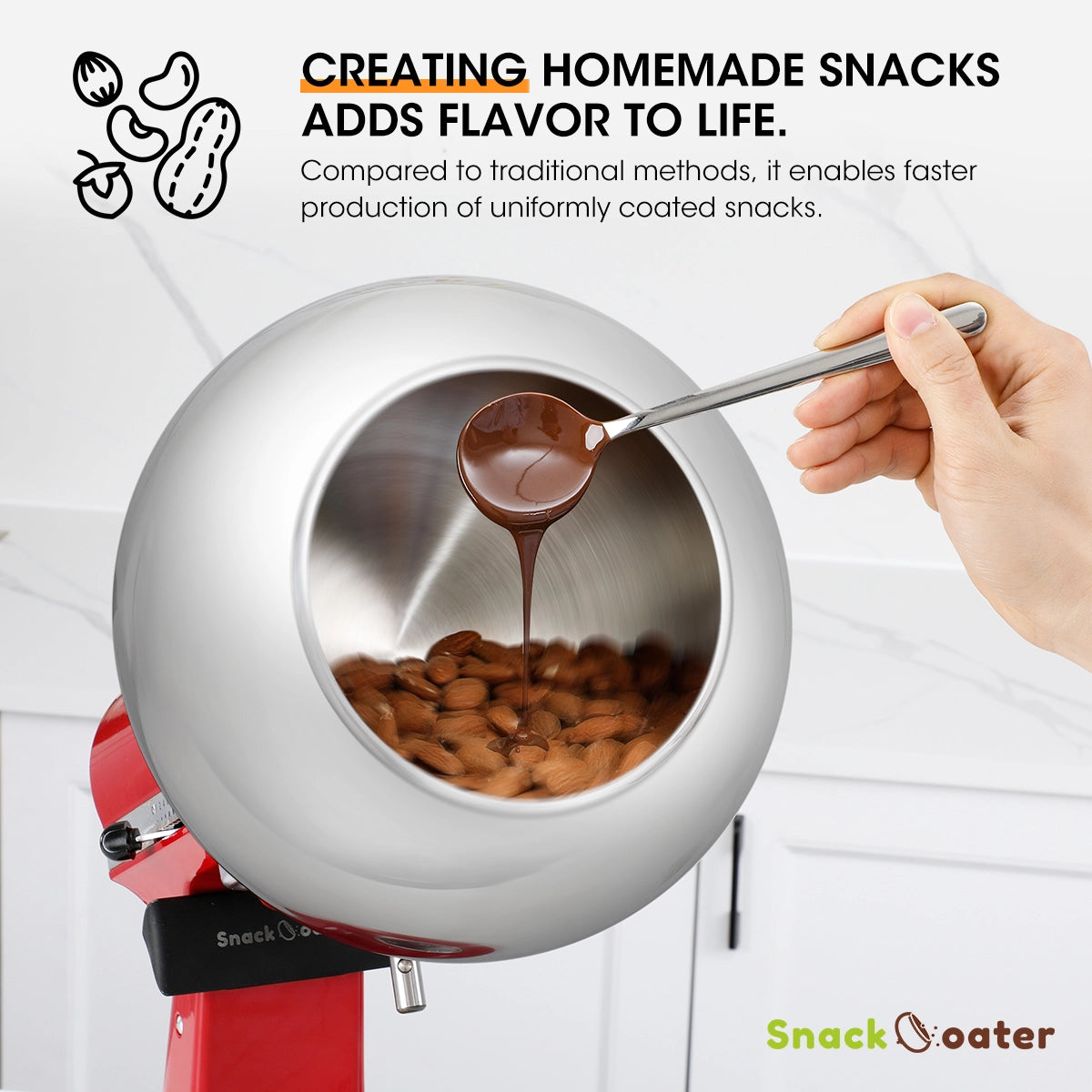 Aieve Snack Coater Coating Pan Attachment For Tilt-Head Stand Mixers