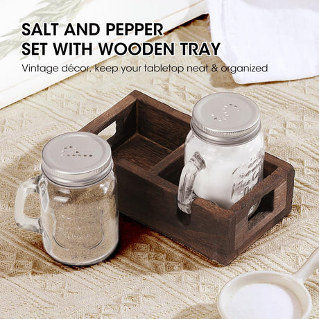 salt and pepper set with wooden tray