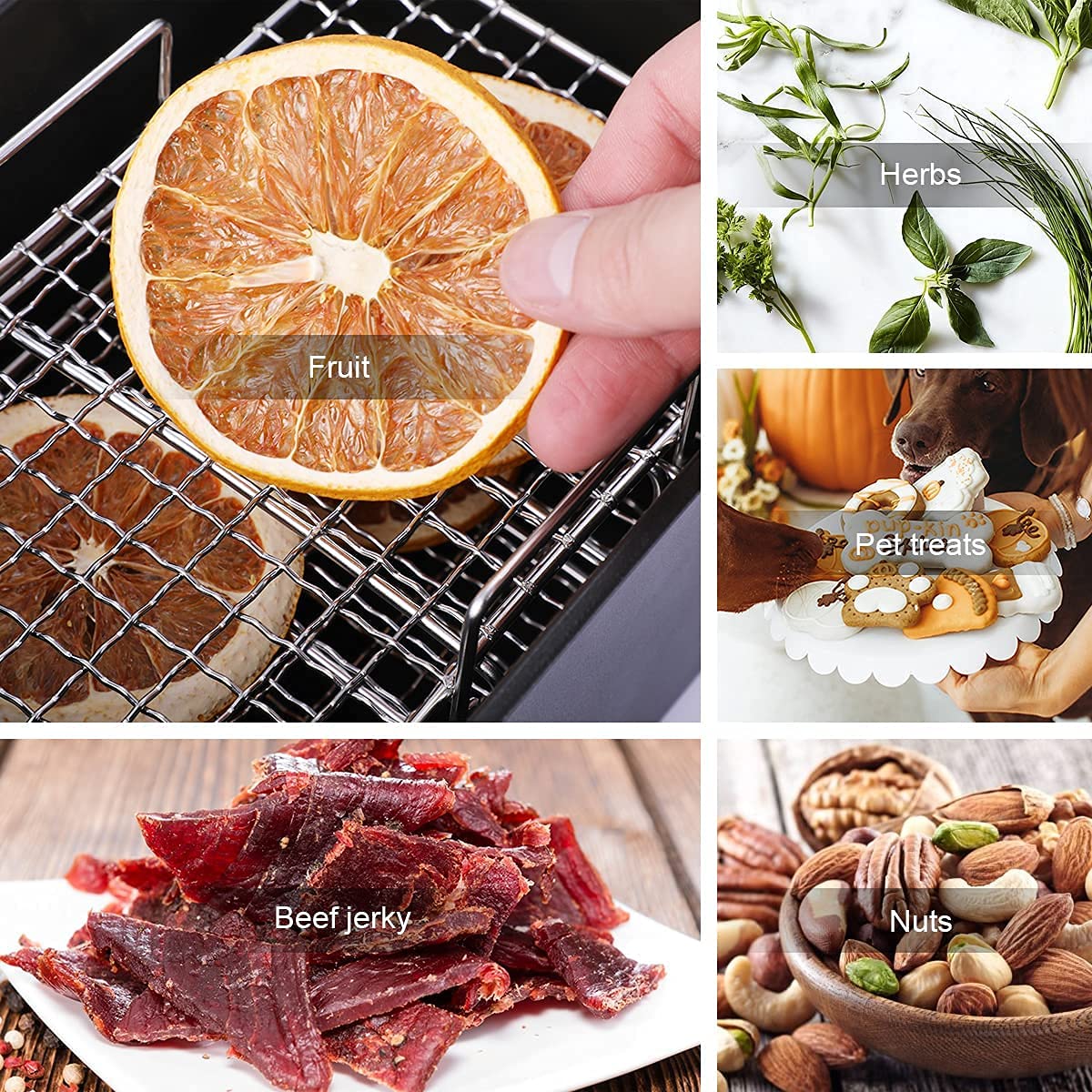 air fryer rack make it easier than ever to dehydrate fruits, nuts, meats, beef jerky, herbs and pet treats.