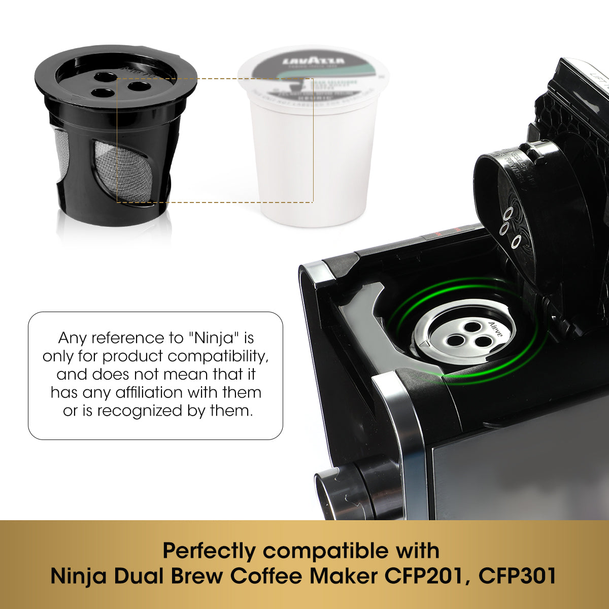 K Cup is perfectly compatible with Ninja Dual Brew Coffee Maker CFP201, CFP301