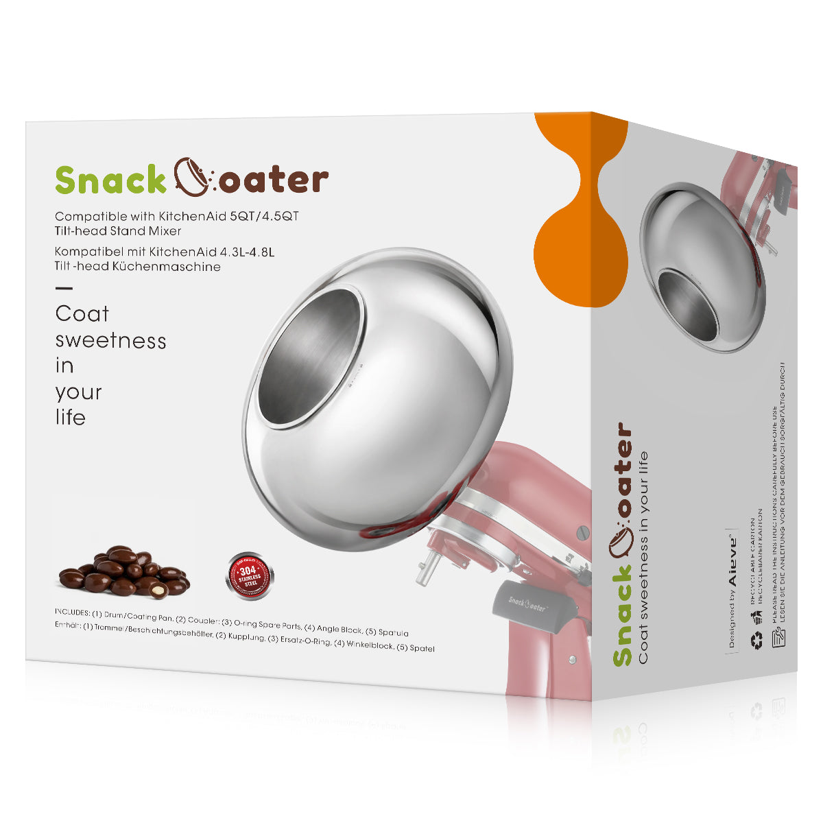 Aieve Snack Coater Coating Pan Attachment Plus For Tilt-Head Stand Mixers